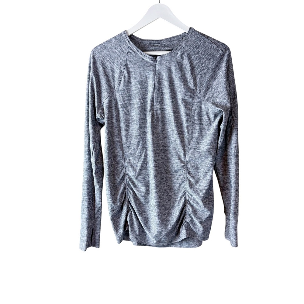 Athleta Pacifica Gray Heathered Ruched Long Sleeve Rash Guard Top Women's L